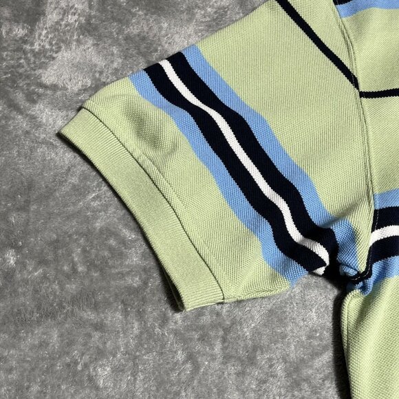 Tommy Hilfiger Polo Shirt Mens Medium Blue Green Striped Rugby Short Sleeve Golf - Picture 7 of 12